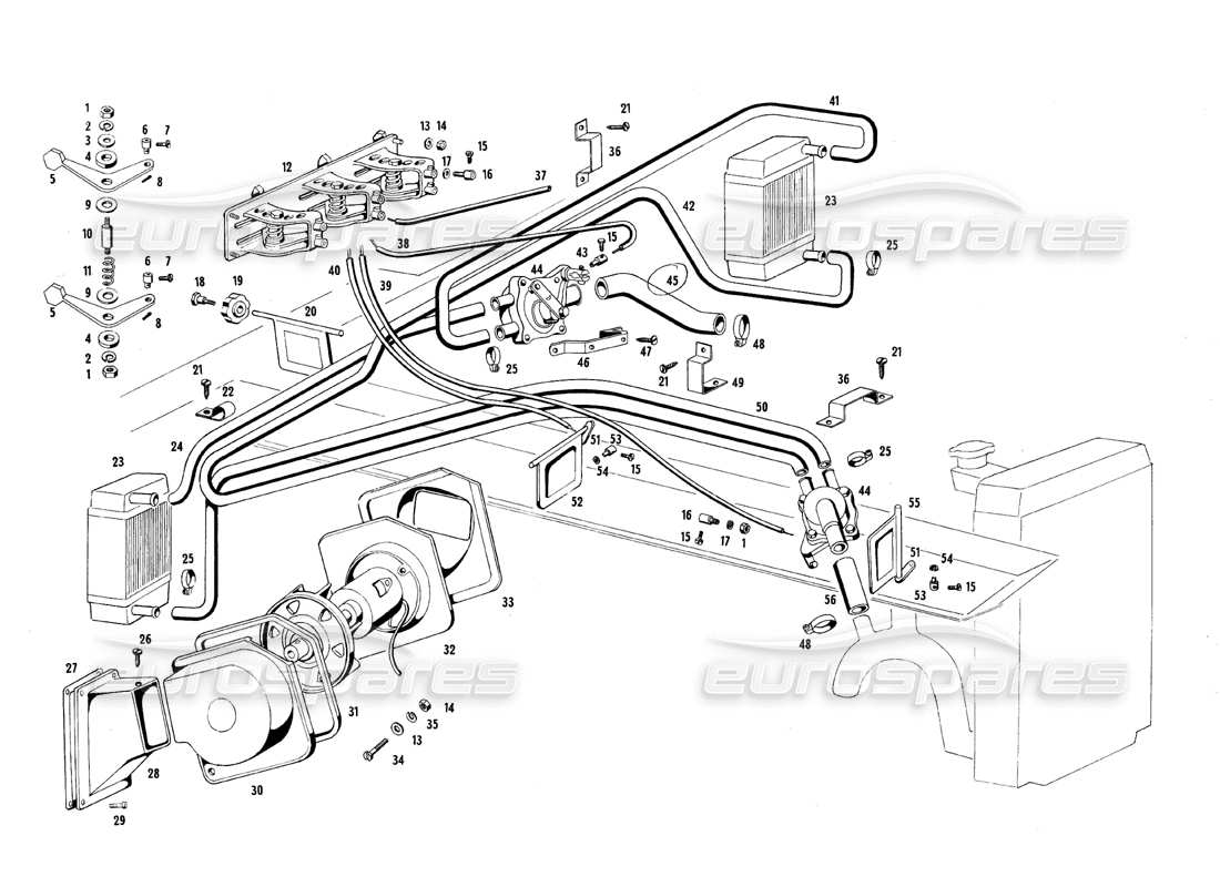 maserati qtp.v8 4.7 (s1 & s2) 1967 teilediagramm des heiz- und kühlsystems
