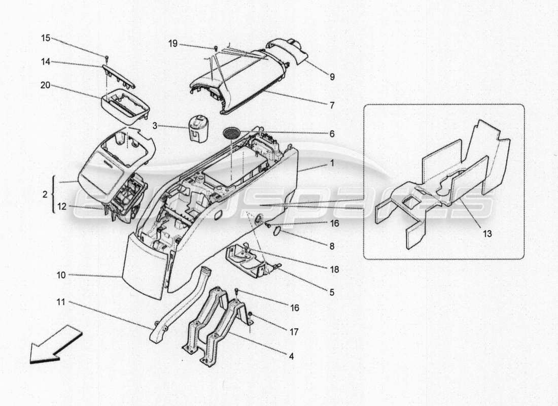 maserati qtp. v8 3.8 530bhp auto 2015 zubehörkonsole und mittelkonsole teilediagramm