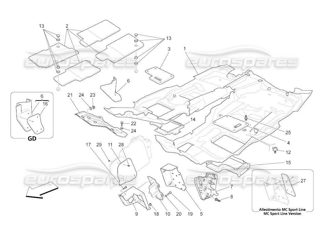 maserati qtp. (2011) 4.2 auto passagierraummatten teilediagramm