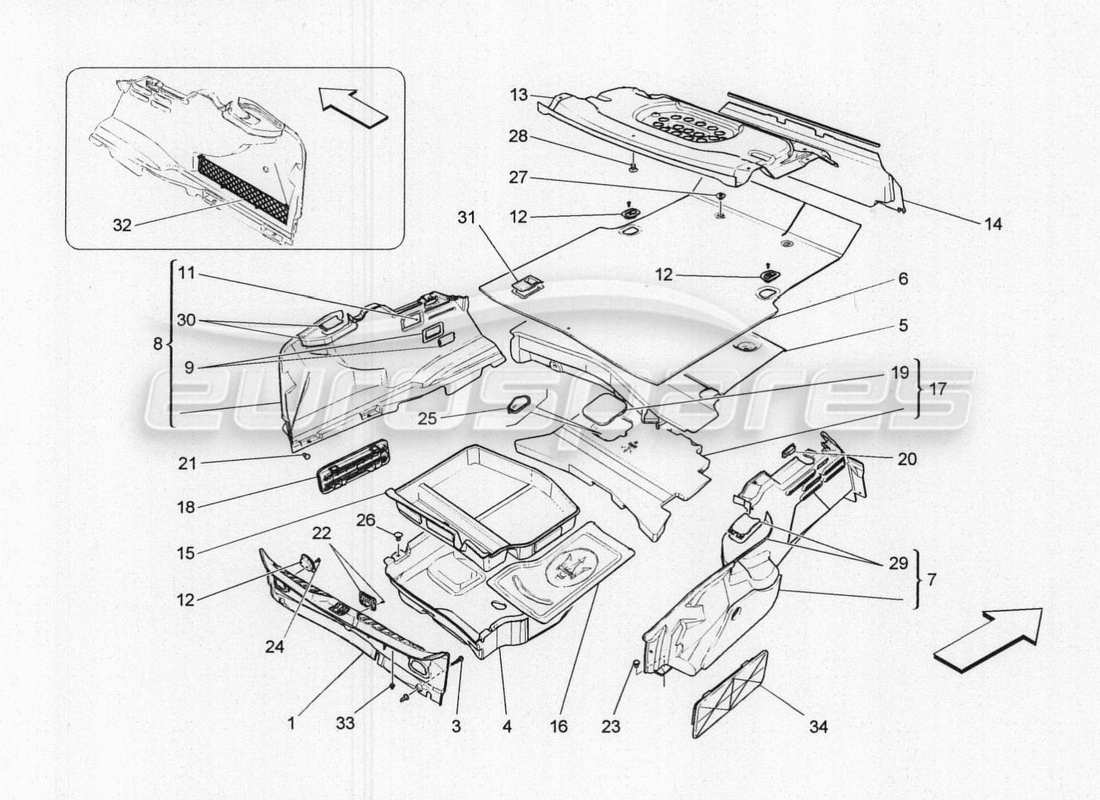 maserati qtp. v8 3.8 530bhp 2014 auto gepäckraummatten ersatzteildiagramm