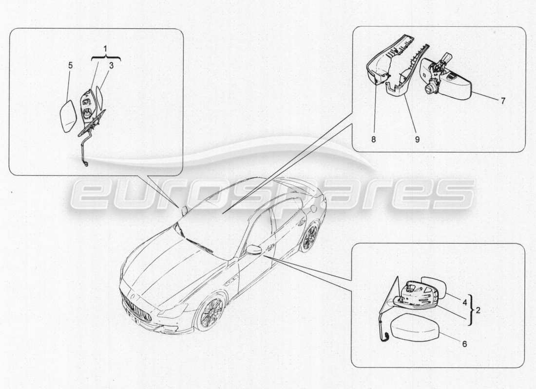 maserati qtp. v8 3.8 530bhp auto 2015 innen- und aussenrückspiegel teilediagramm