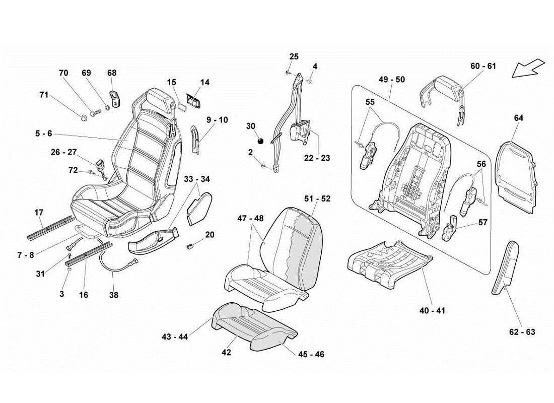 lamborghini gallardo lp570-4s perform teilediagramm für sitze und sicherheitsgurte