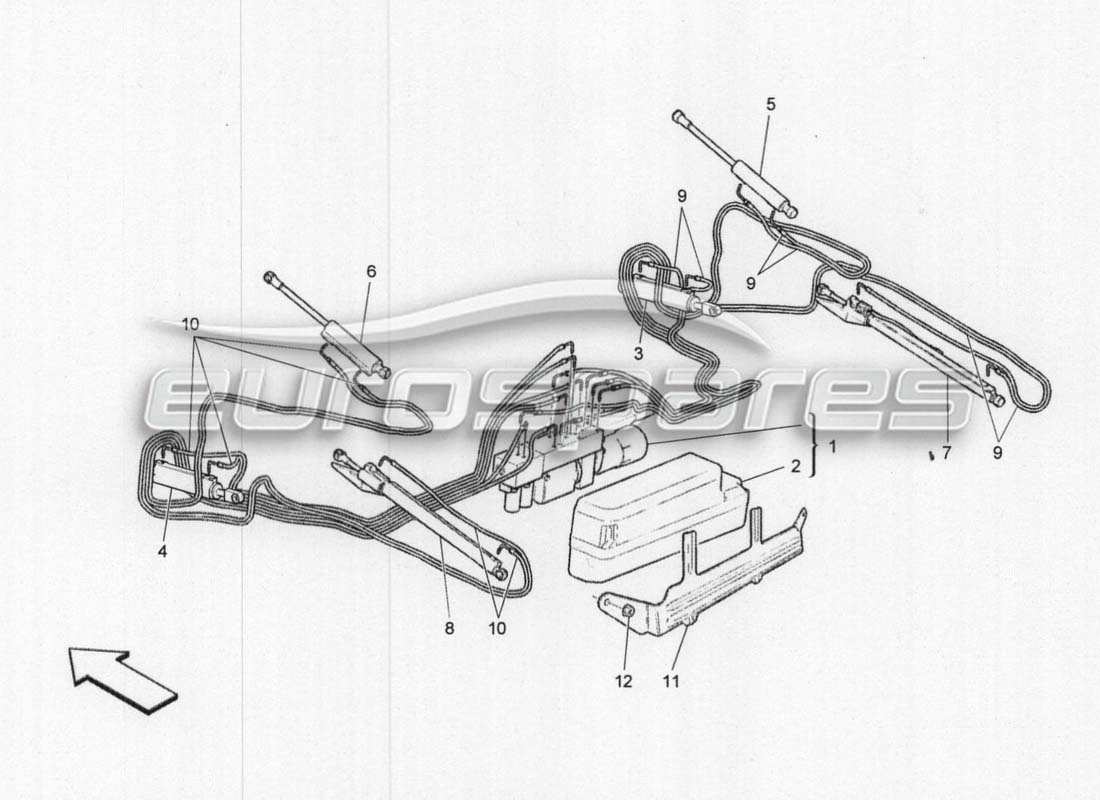 maserati grancabrio mc centenario elektrisches system: teilediagramm des hydrauliksystems