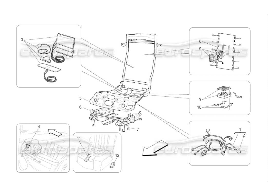 maserati qtp. (2009) 4.7 auto rücksitze: mechanik und elektronik teilediagramm