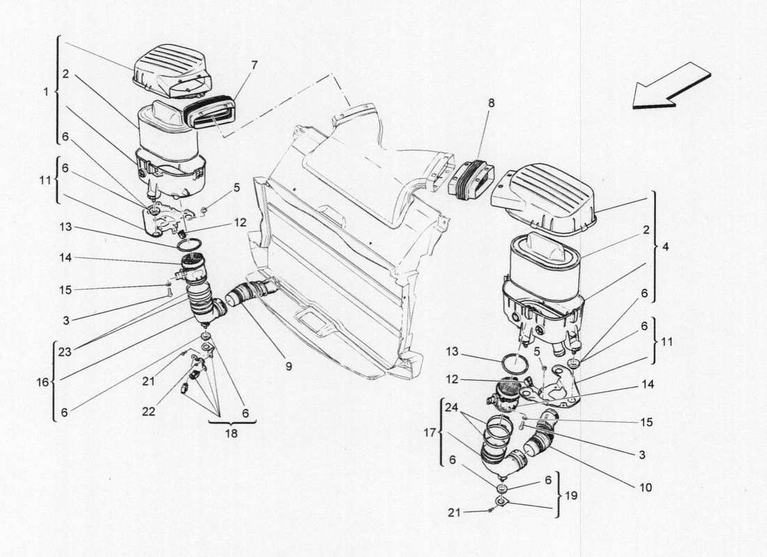 maserati qtp. v6 3.0 bt 410bhp 2015 teilediagramm für luftfilter, einlass und kanäle