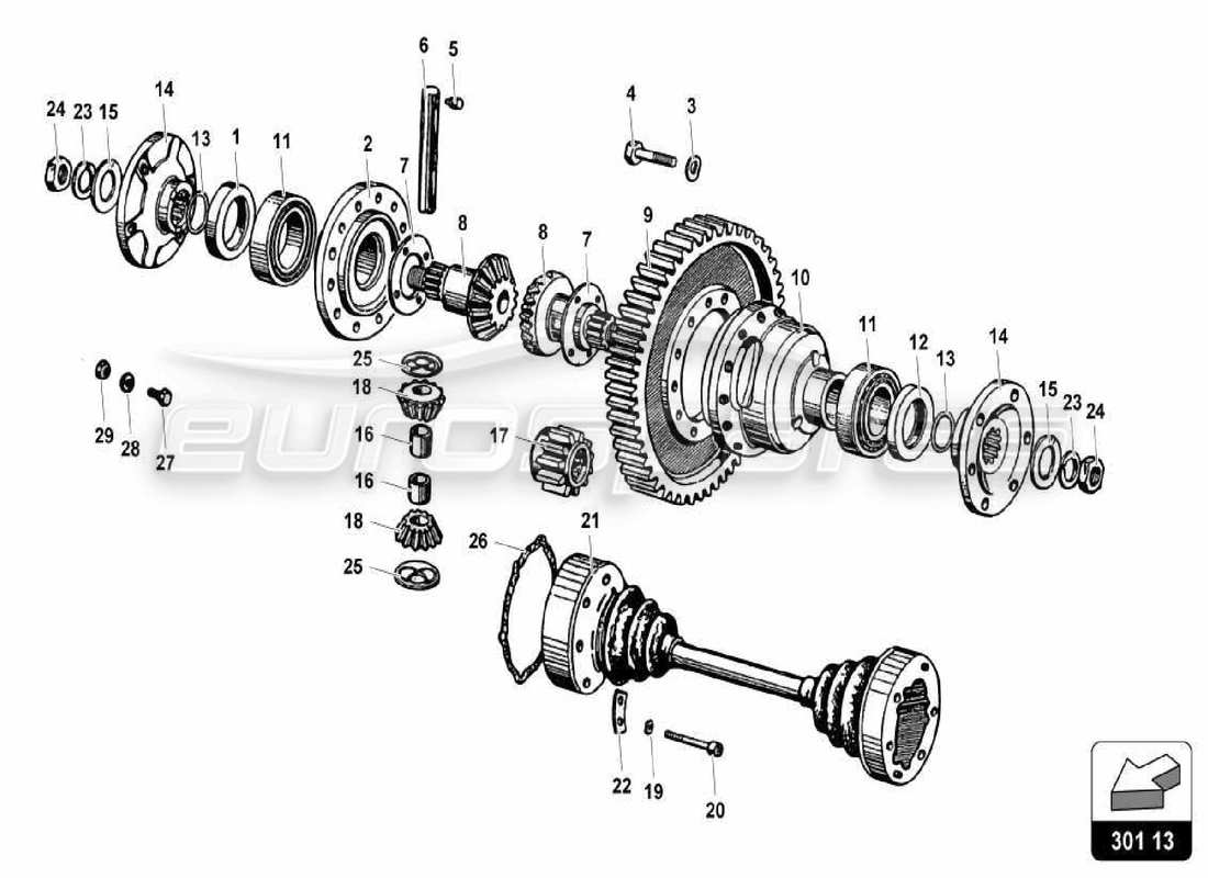 lamborghini miura p400s teilediagramm des hinteren differentials