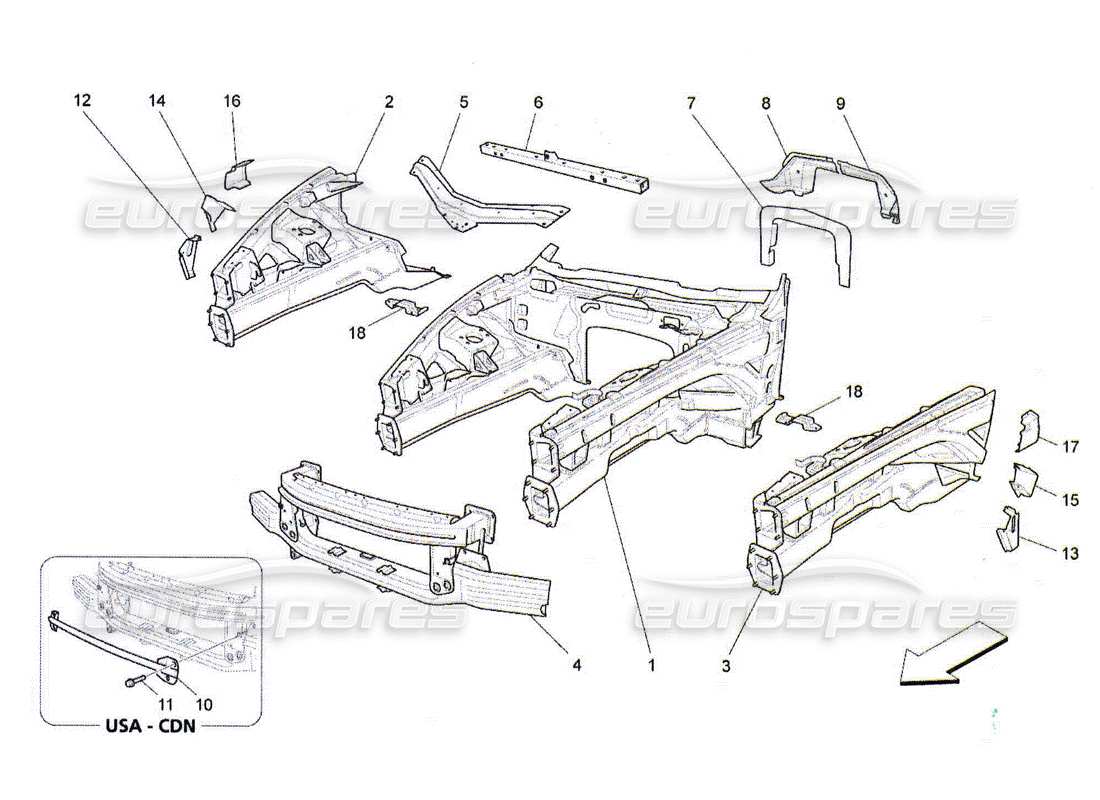 maserati qtp. (2010) 4.2 vordere strukturrahmen und blechplatten teilediagramm