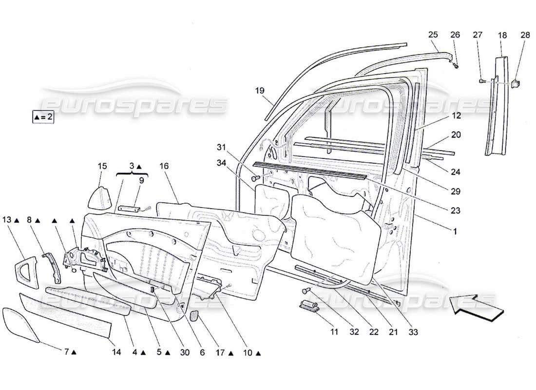 maserati qtp. (2010) 4.7 vordere türen: verkleidungen ersatzteildiagramm