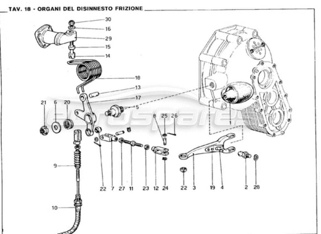 ferrari 246 gt series 1 teilediagramm zum auskuppeln der kupplung