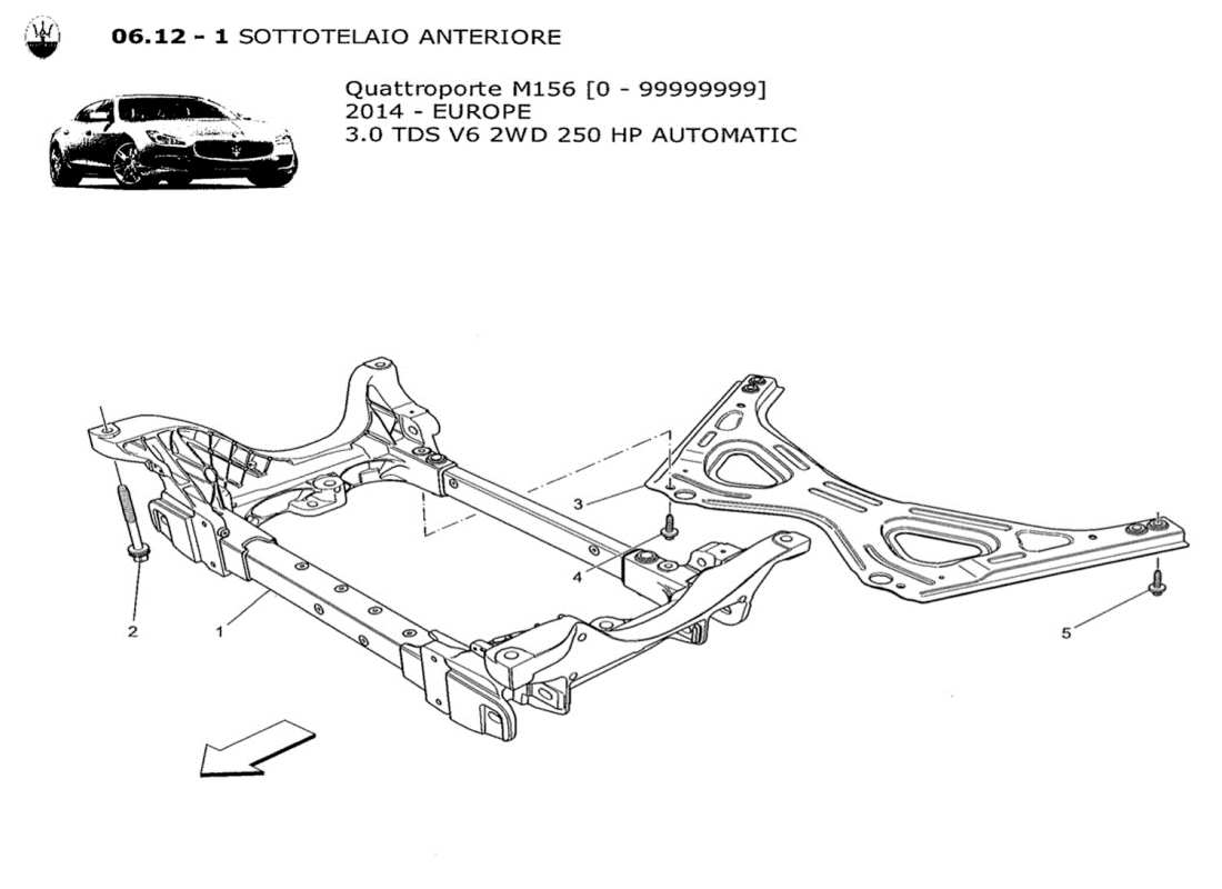 maserati qtp. v6 3.0 tds 250bhp 2014 vorderes untergestell teilediagramm