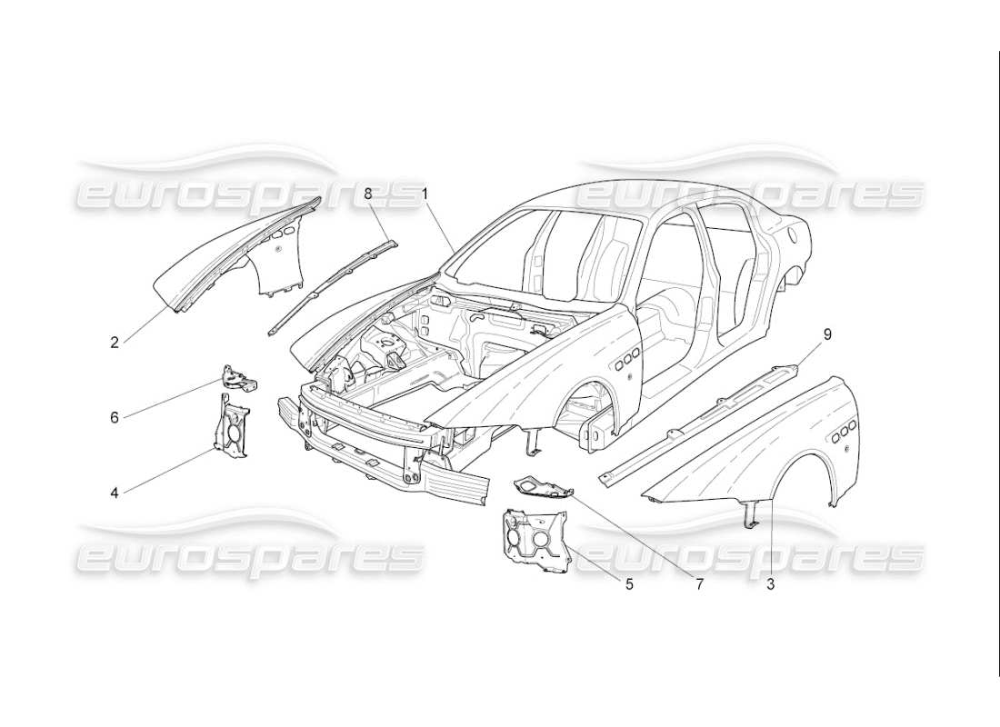 maserati qtp. (2008) 4.2 auto karosserie und vordere aussenverkleidung teilediagramm