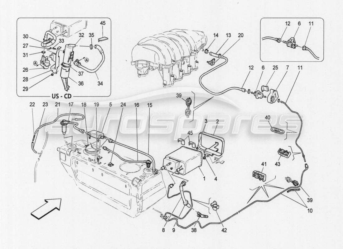 maserati granturismo special edition kraftstoffdampf-rückführungssystem teilediagramm