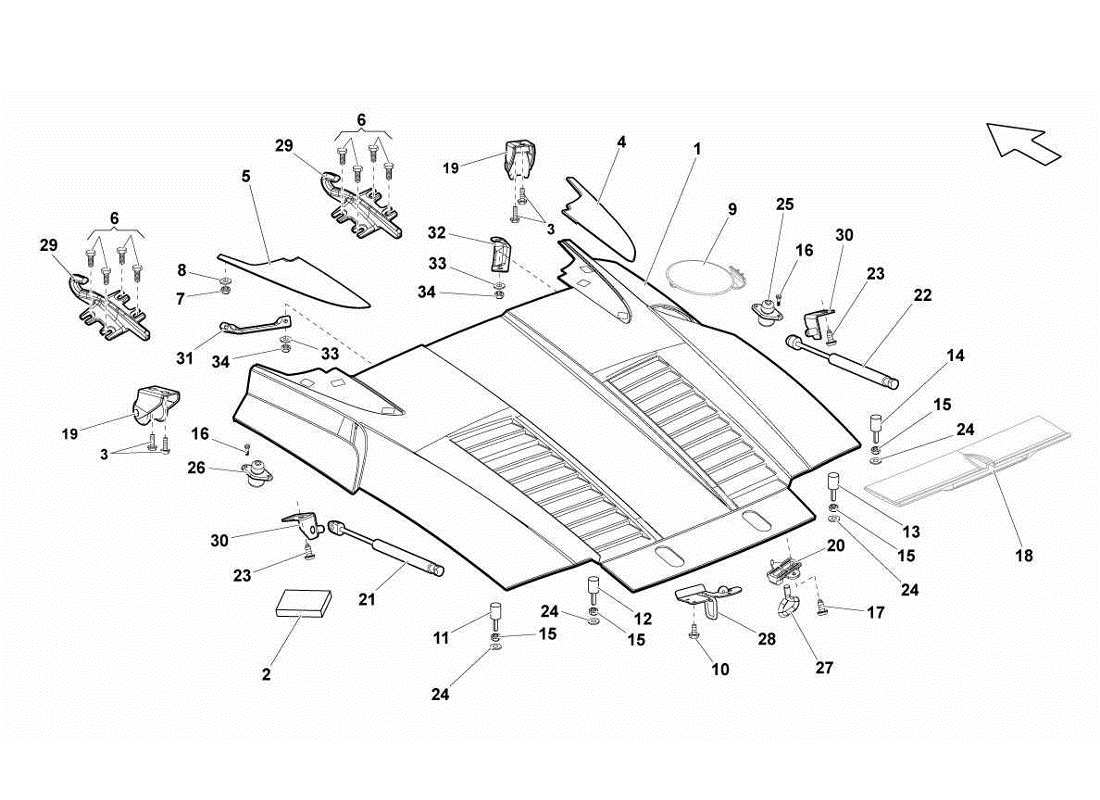 lamborghini gallardo lp570-4s perform teilediagramm der hinteren haube