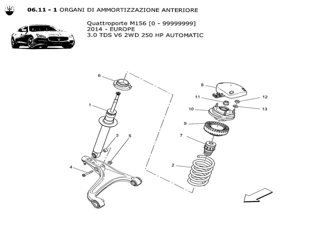 maserati qtp. v6 3.0 tds 250bhp 2014 vordere stossdämpfereinrichtungen teilediagramm