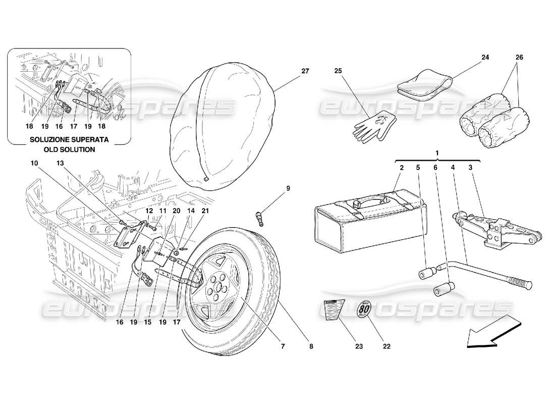 ferrari 355 (5.2 motronic) reserverad und zubehör - diagramm optionaler teile