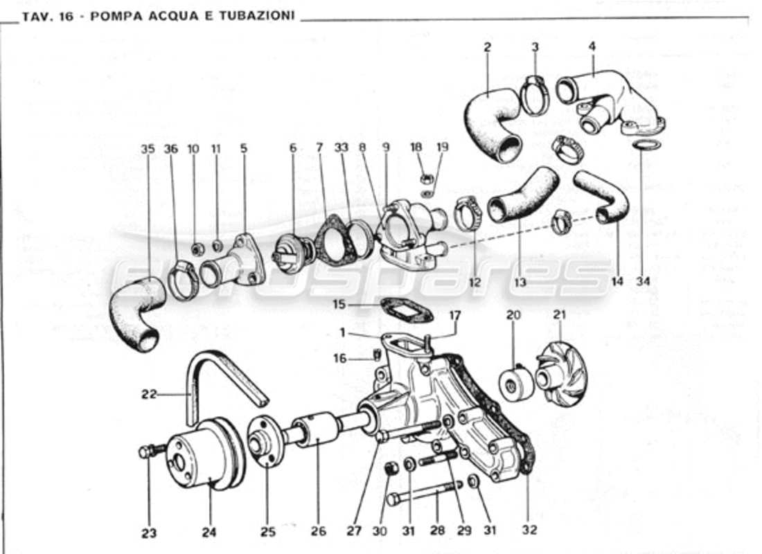 ferrari 246 gt series 1 wasserpumpe und rohre teilediagramm