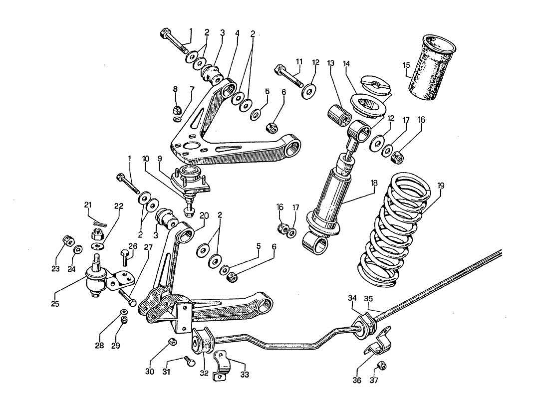 lamborghini jarama vorderradaufhängung teilediagramm
