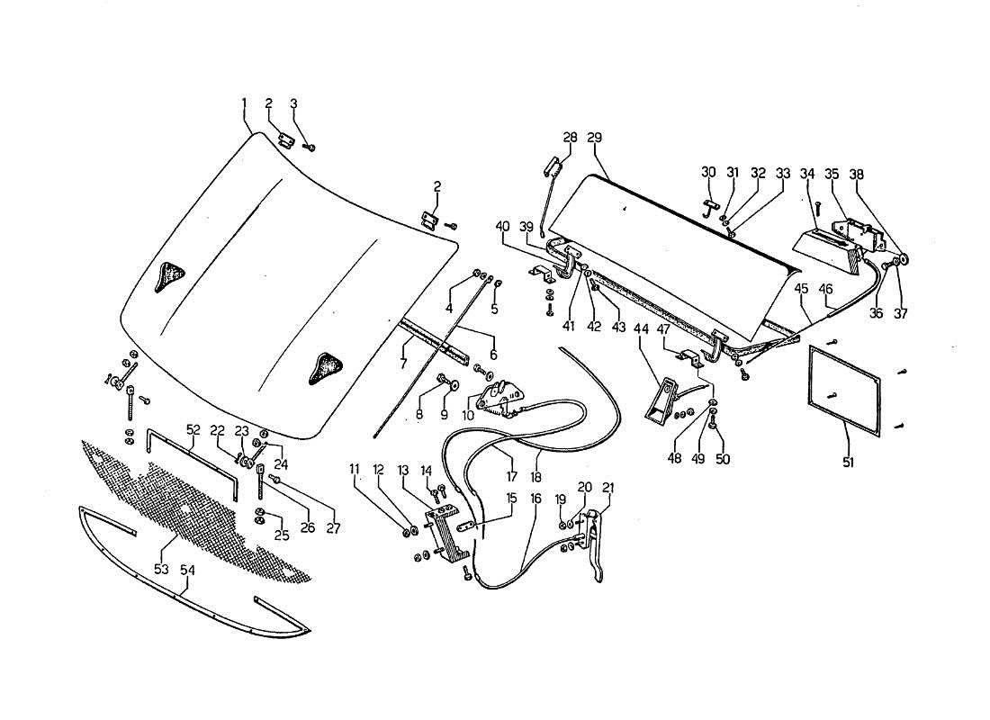 lamborghini jarama motorhaube und kofferraum teilediagramm