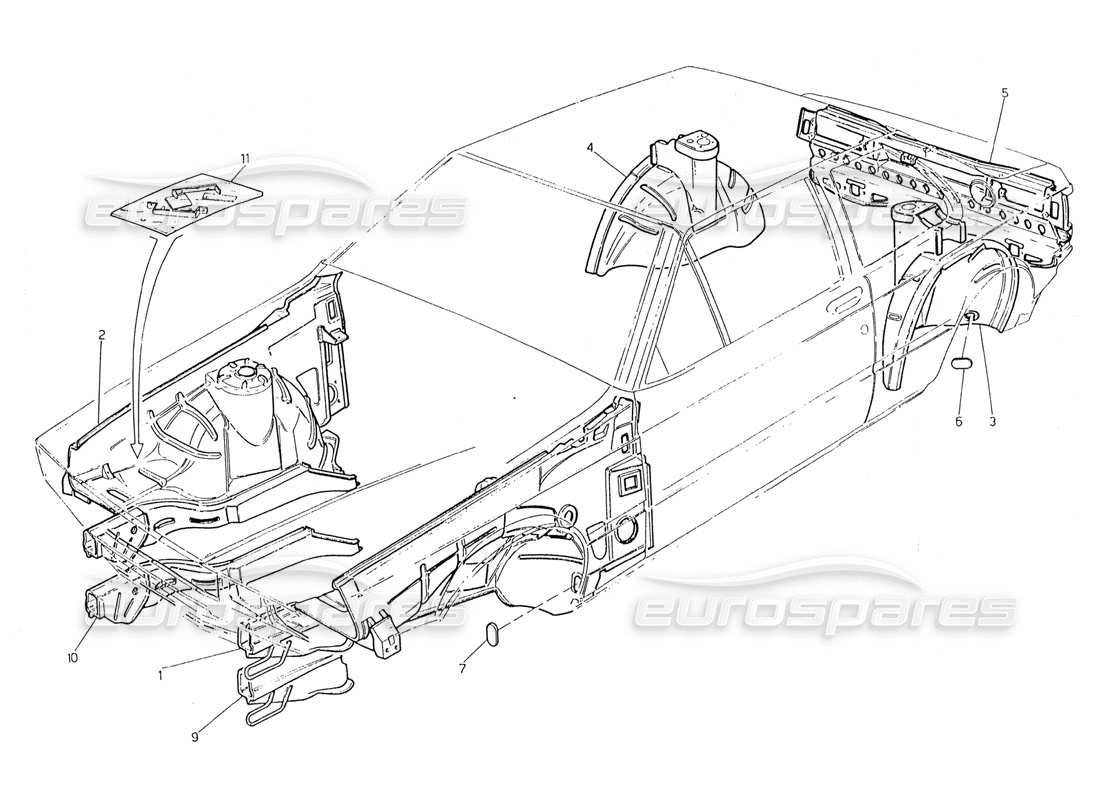 maserati 228 karosserie: innenteile teilediagramm
