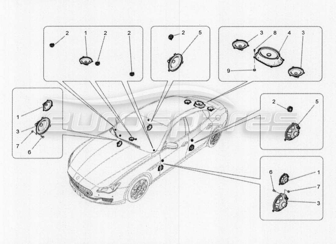 maserati qtp. v8 3.8 530bhp 2014 auto teilediagramm für das schalldiffusionssystem