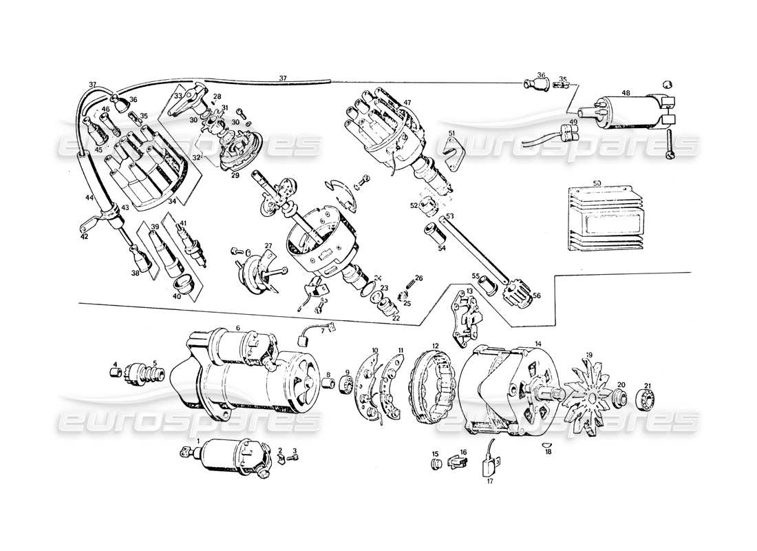 maserati khamsin elektrische ausrüstung teilediagramm