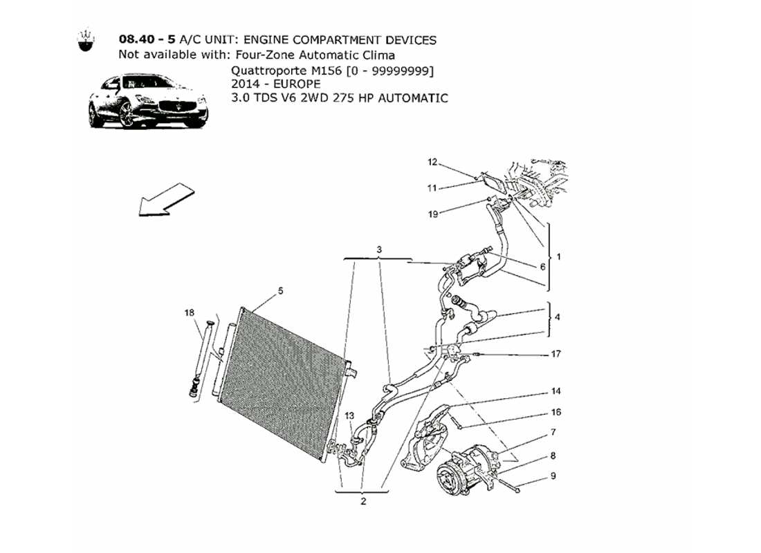 maserati qtp. v6 3.0 tds 275bhp 2014 wechselstromeinheit: geräte im motorraum teilediagramm