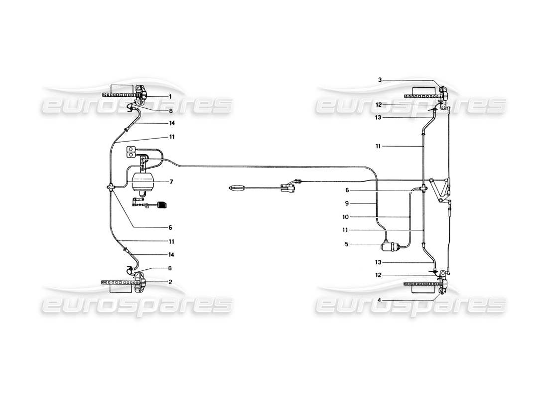 ferrari 246 dino (1975) teilediagramm für das hydraulische bremssystem an rädern
