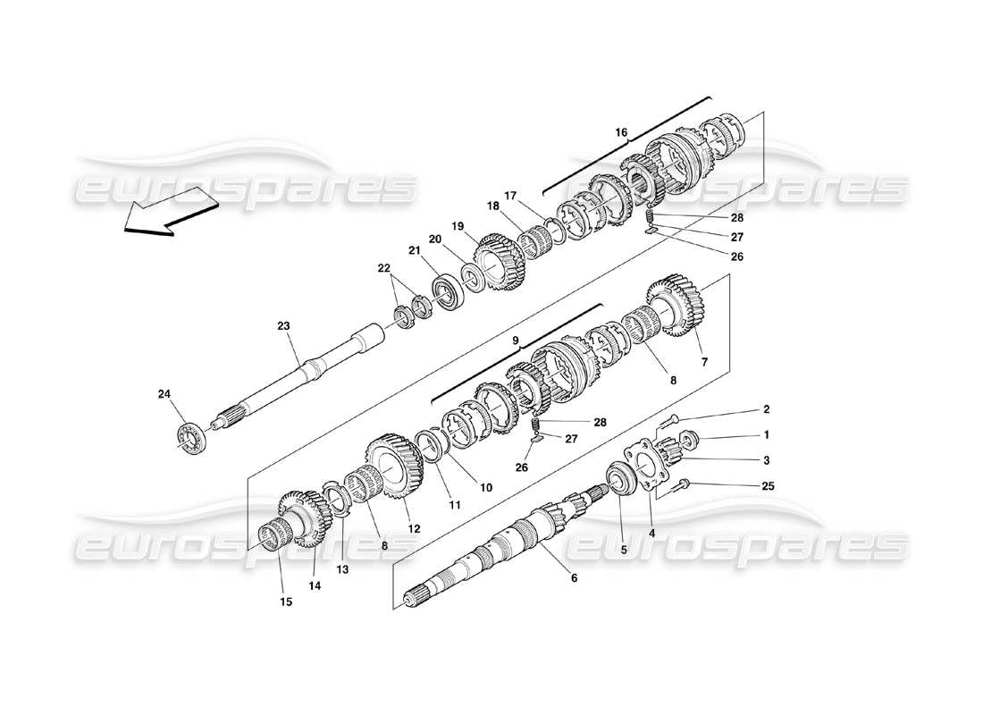 ferrari 360 challenge (2000) teilediagramm für hauptwellenzahnräder