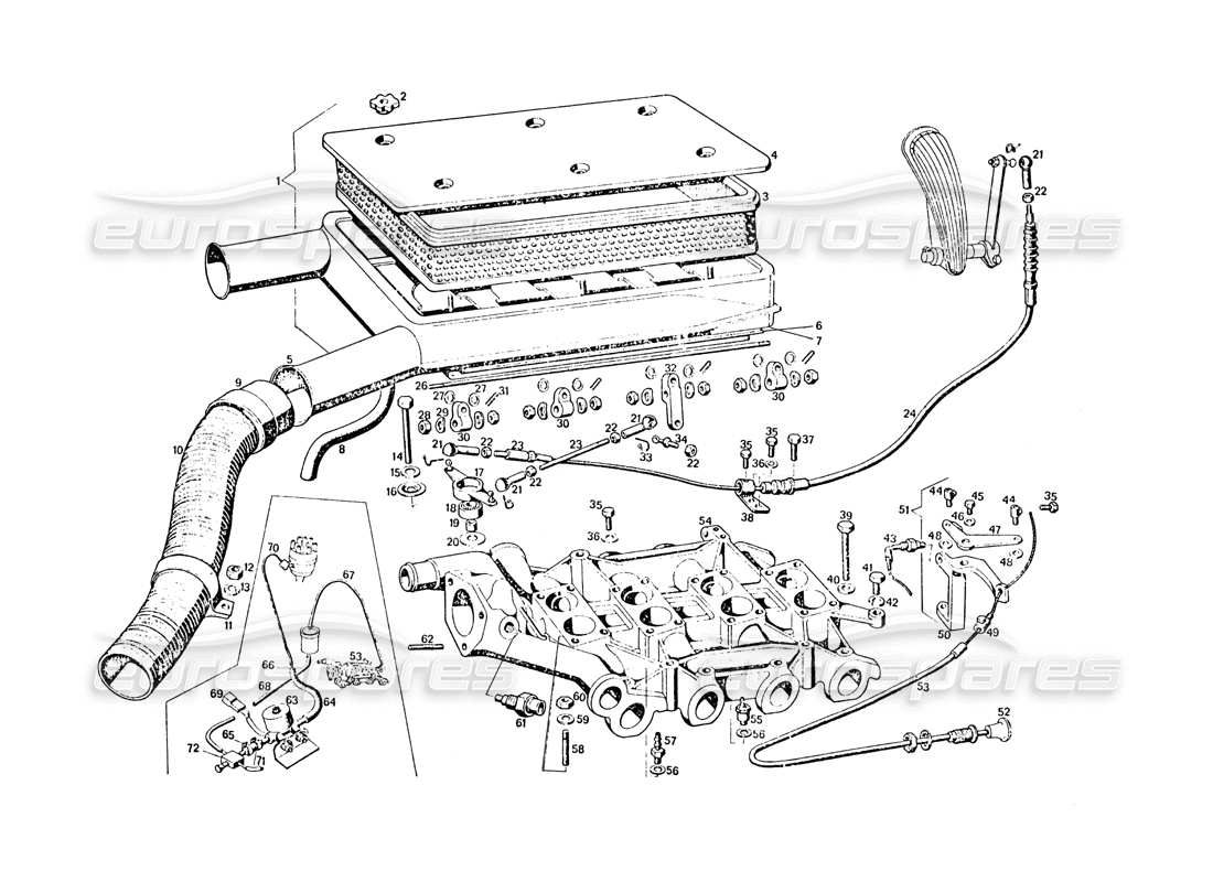 maserati khamsin luftansaugkrümmer und filter teilediagramm