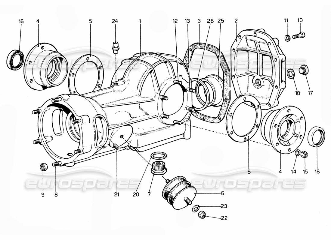 ferrari 365 gtc4 (mechanical) differentialkasten teilediagramm