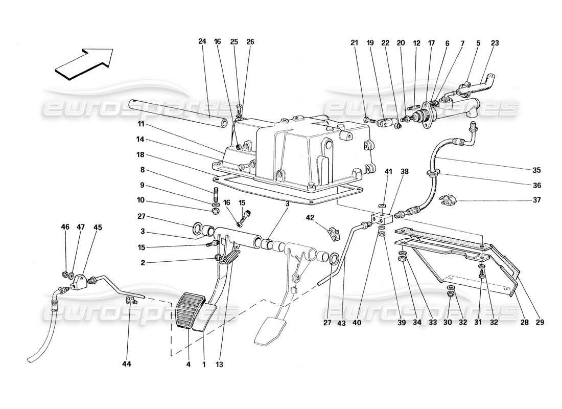 ferrari 348 (1993) tb / ts teilediagramm der kupplungsausrücksteuerung