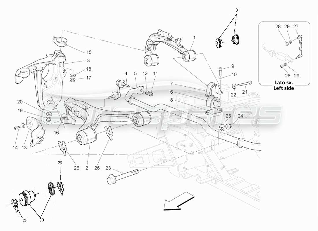 maserati qtp. (2008) 4.2 auto vorderradaufhängung teilediagramm