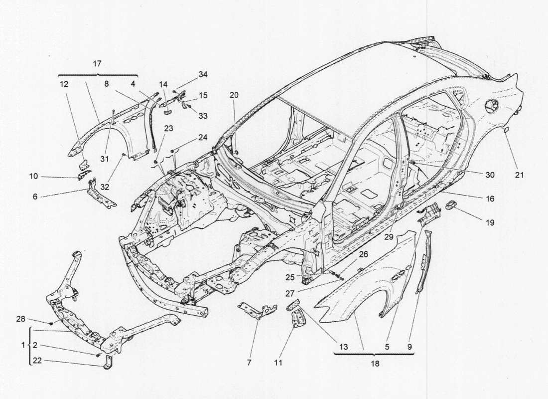 maserati qtp. v6 3.0 tds 275bhp 2017 teilediagramm für karosserie und vordere außenverkleidung