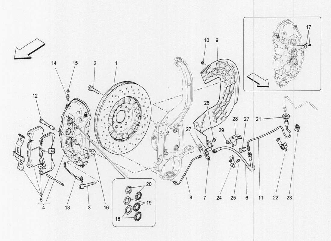 maserati qtp. v6 3.0 tds 275bhp 2017 bremsvorrichtungen an vorderrädern teilediagramm