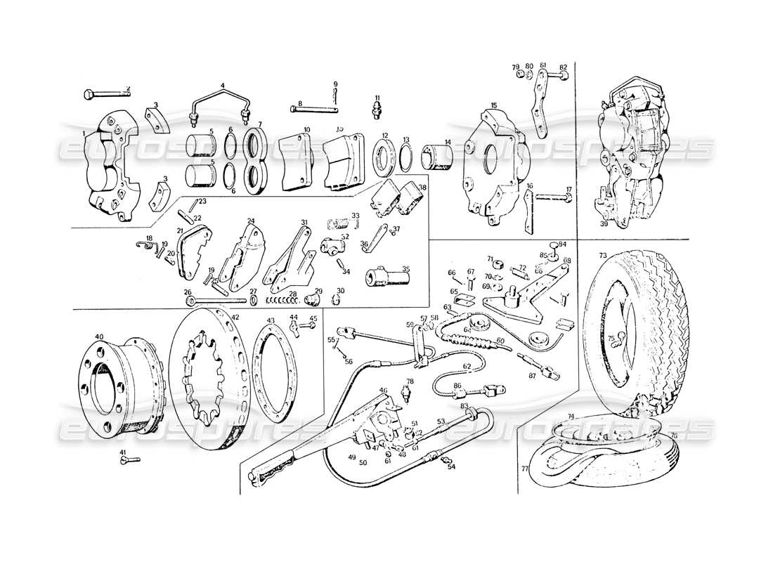 maserati khamsin gekühlte bremsen hinten teilediagramm