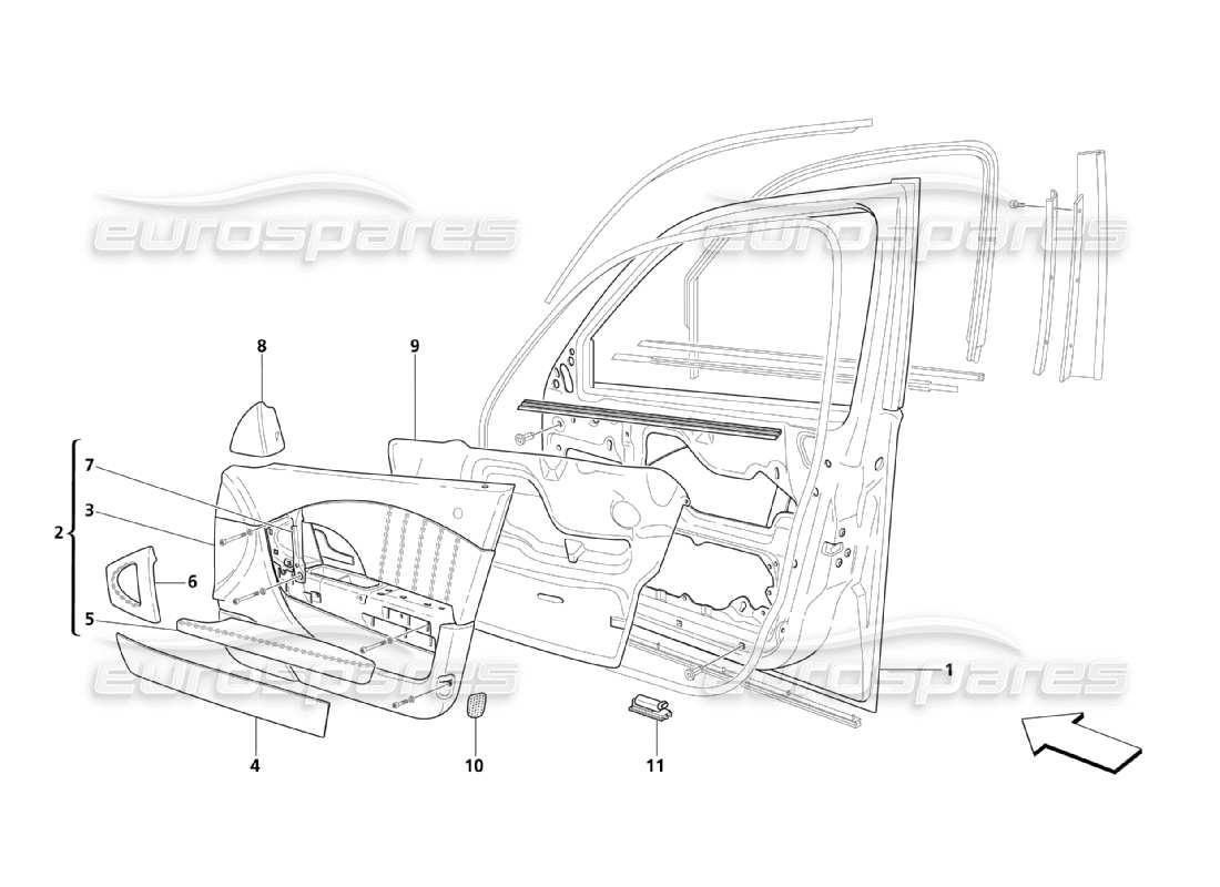 maserati qtp. (2003) 4.2 vordertüren: polsterung teilediagramm