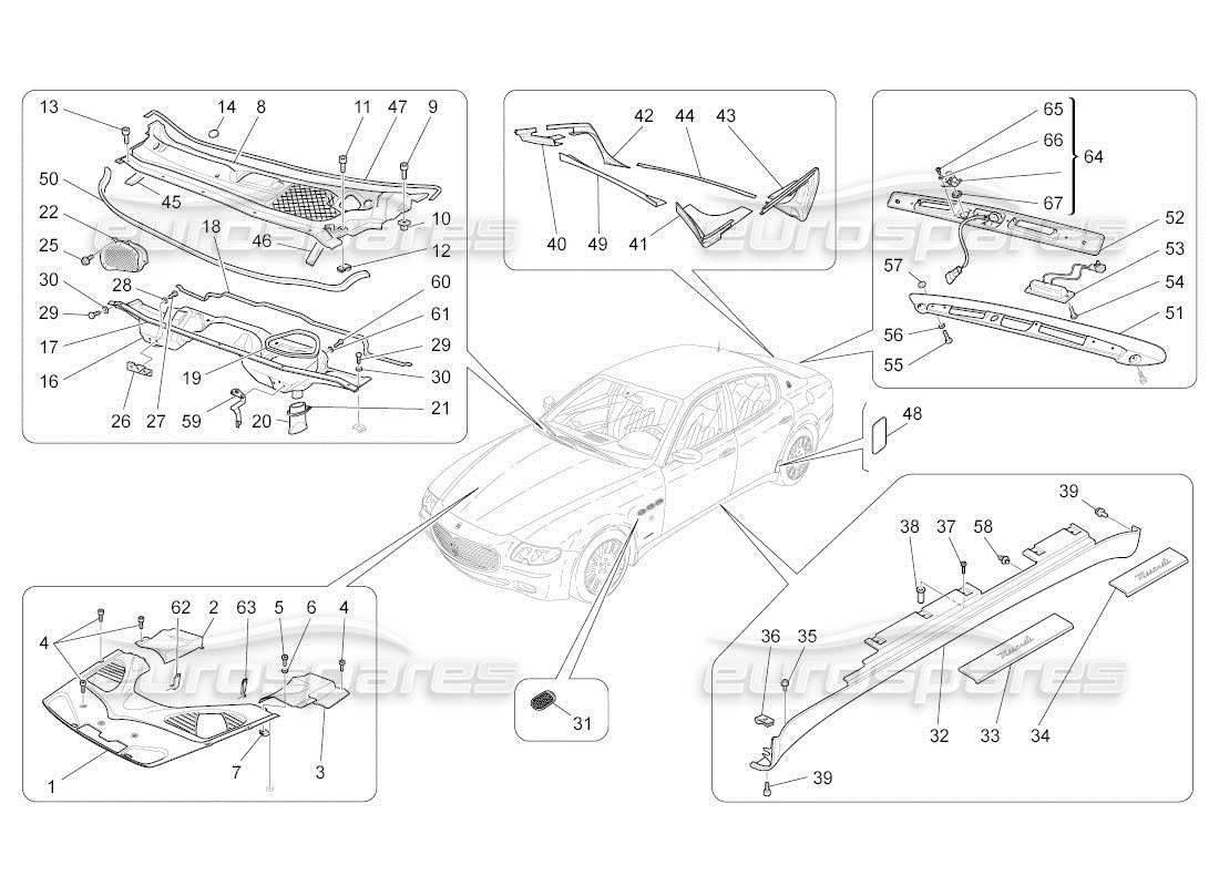 maserati qtp. (2011) 4.2 auto schilde, verkleidungen und abdeckplatten ersatzteildiagramm
