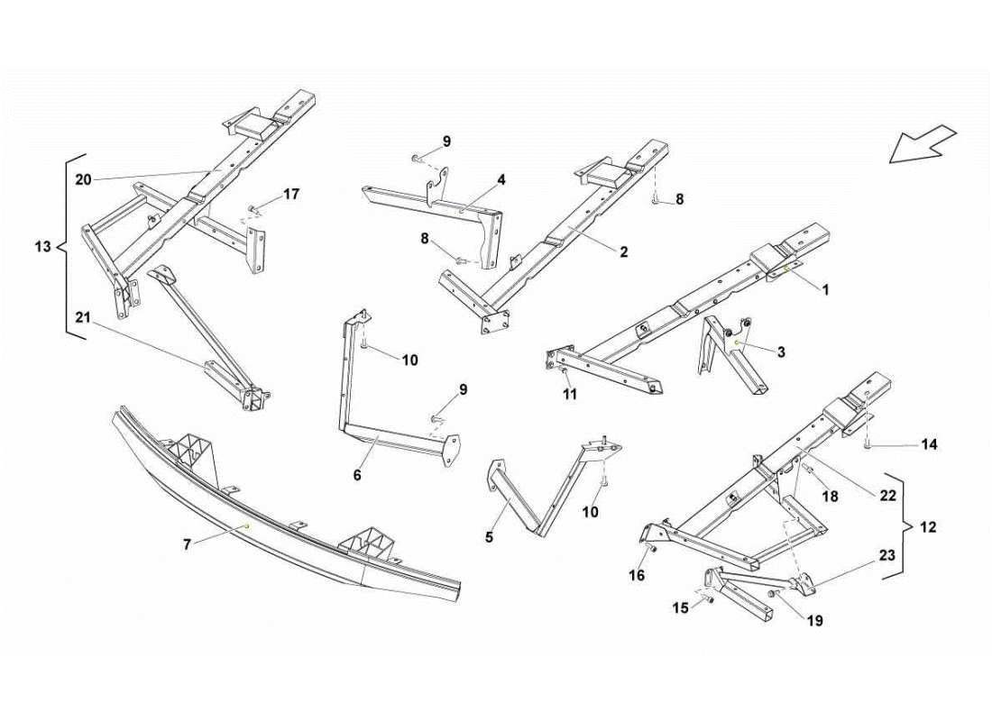 lamborghini gallardo sts ii sc teilediagramm für vorderrahmenbefestigungen