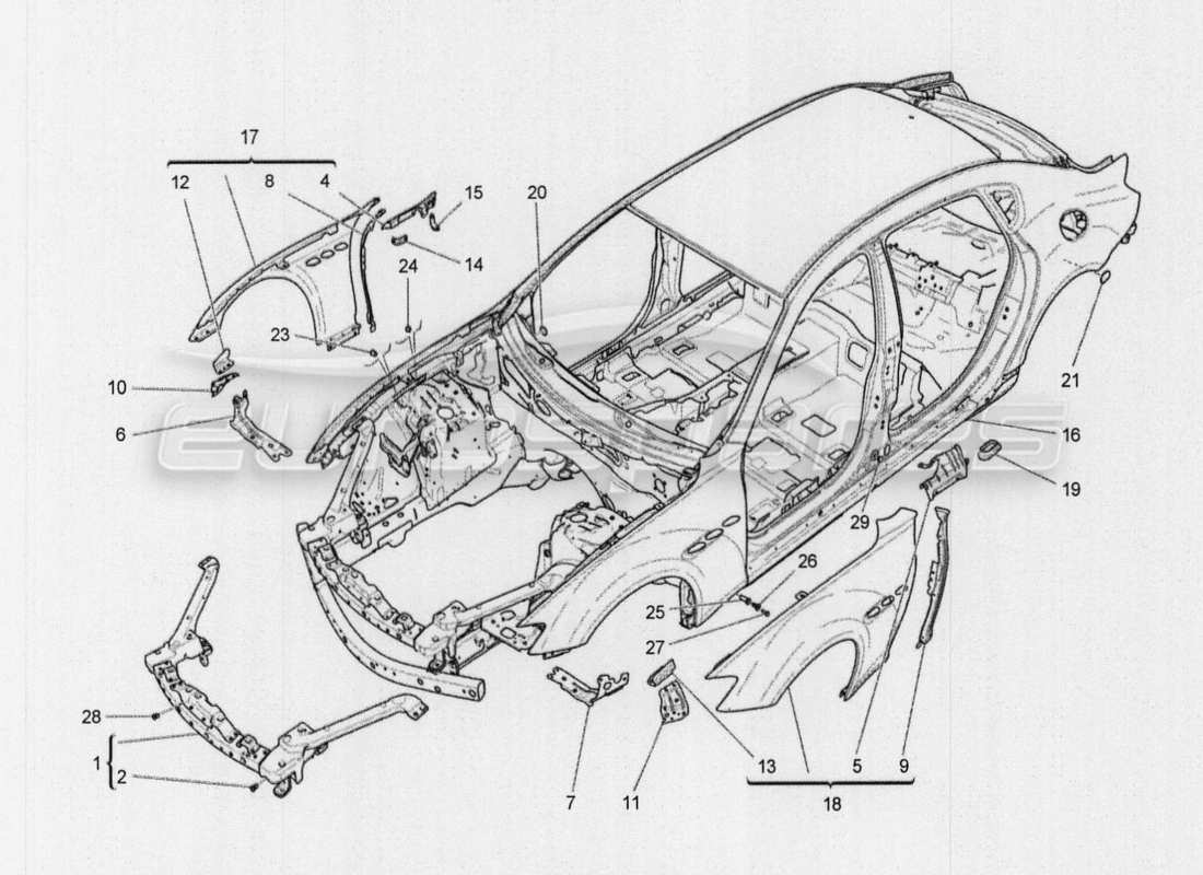 maserati qtp. v8 3.8 530bhp auto 2015 karosserie und vordere aussenverkleidung teilediagramm