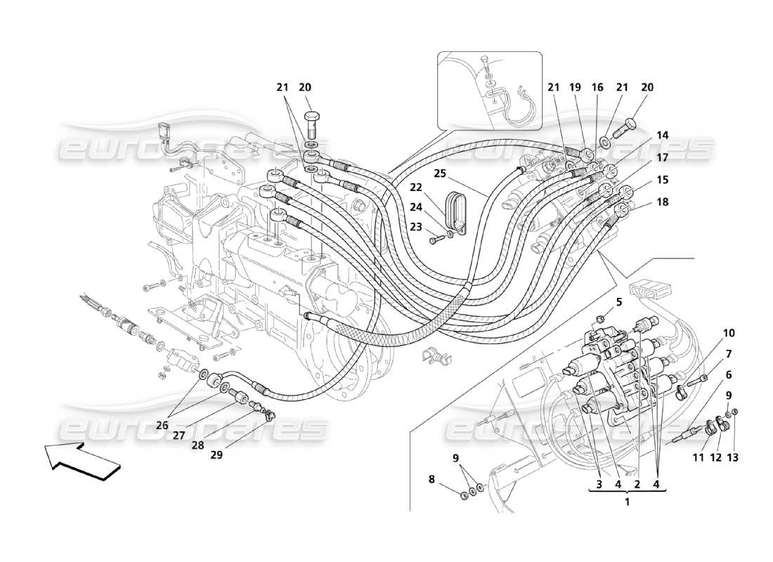 maserati qtp. (2003) 4.2 hydraulik zur getriebesteuerung: teilediagramm der antriebseinheit