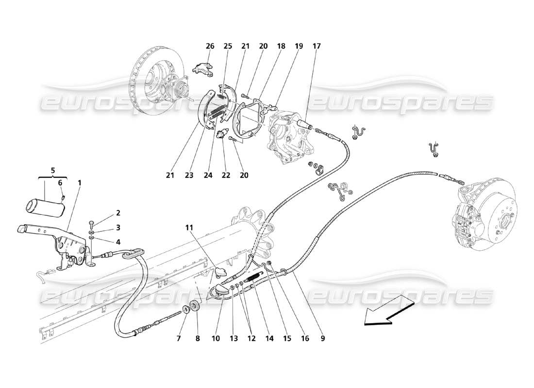 maserati qtp. (2003) 4.2 teilediagramm der handbremssteuerung