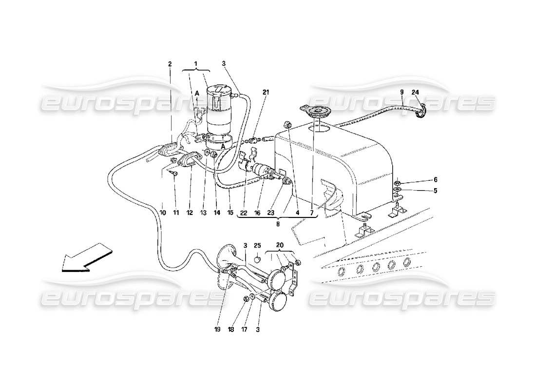 ferrari 348 (2.7 motronic) teilediagramm für scheibe und hupen