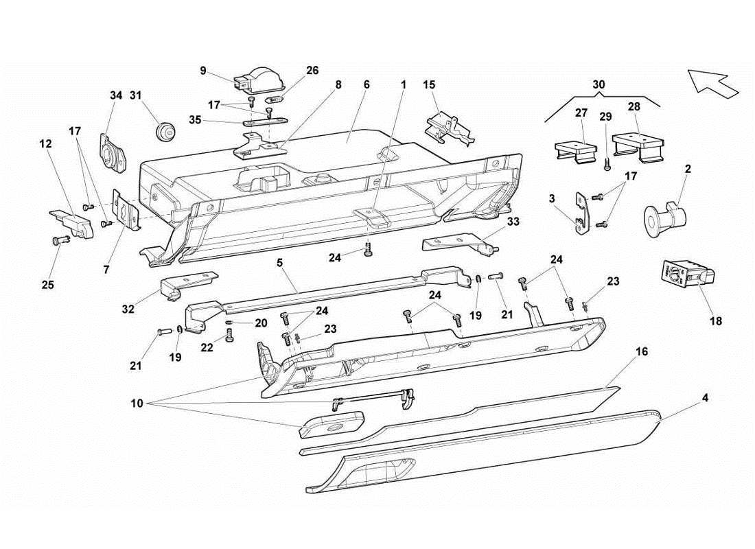 lamborghini gallardo lp560-4s update teilediagramm für die schublade auf der beifahrerseite