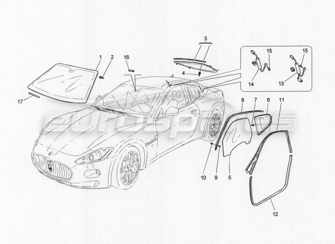 maserati granturismo special edition fenster und fensterleisten teilediagramm