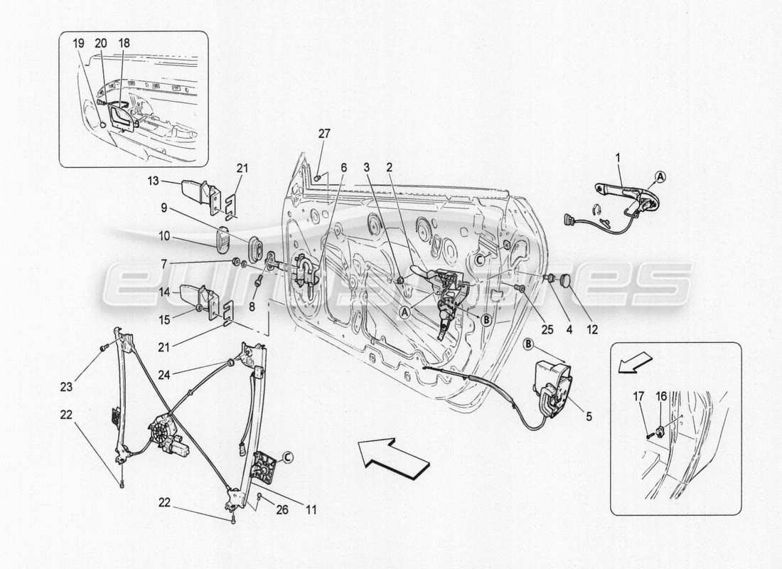 maserati granturismo special edition vordere türen: mechanismen teilediagramm