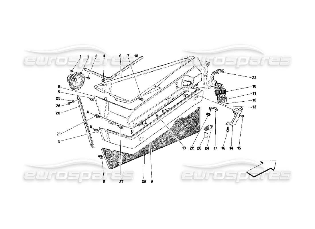 ferrari 348 (2.7 motronic) türen - teilediagramm für innenverkleidungen