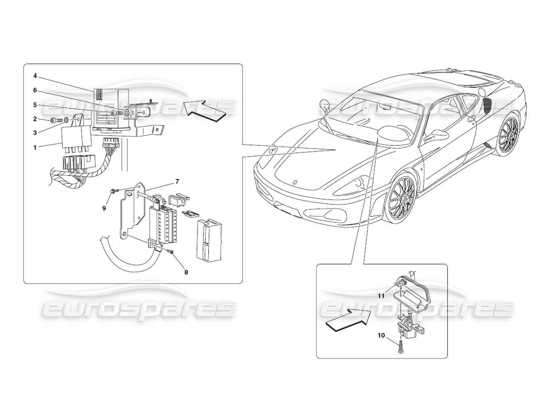 ferrari 430 challenge (2006) teilediagramm der bedienstationen im vorderen fahrgastraum