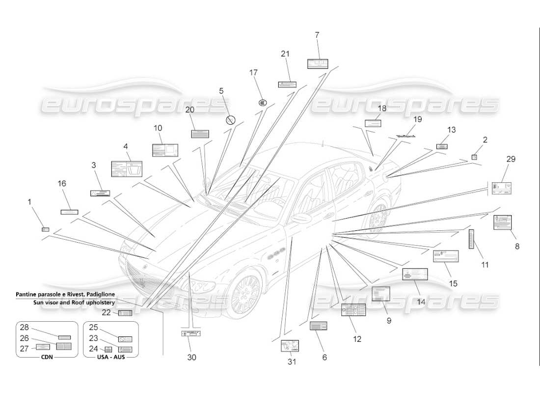 maserati qtp. (2007) 4.2 f1 aufkleber und etiketten ersatzteildiagramm
