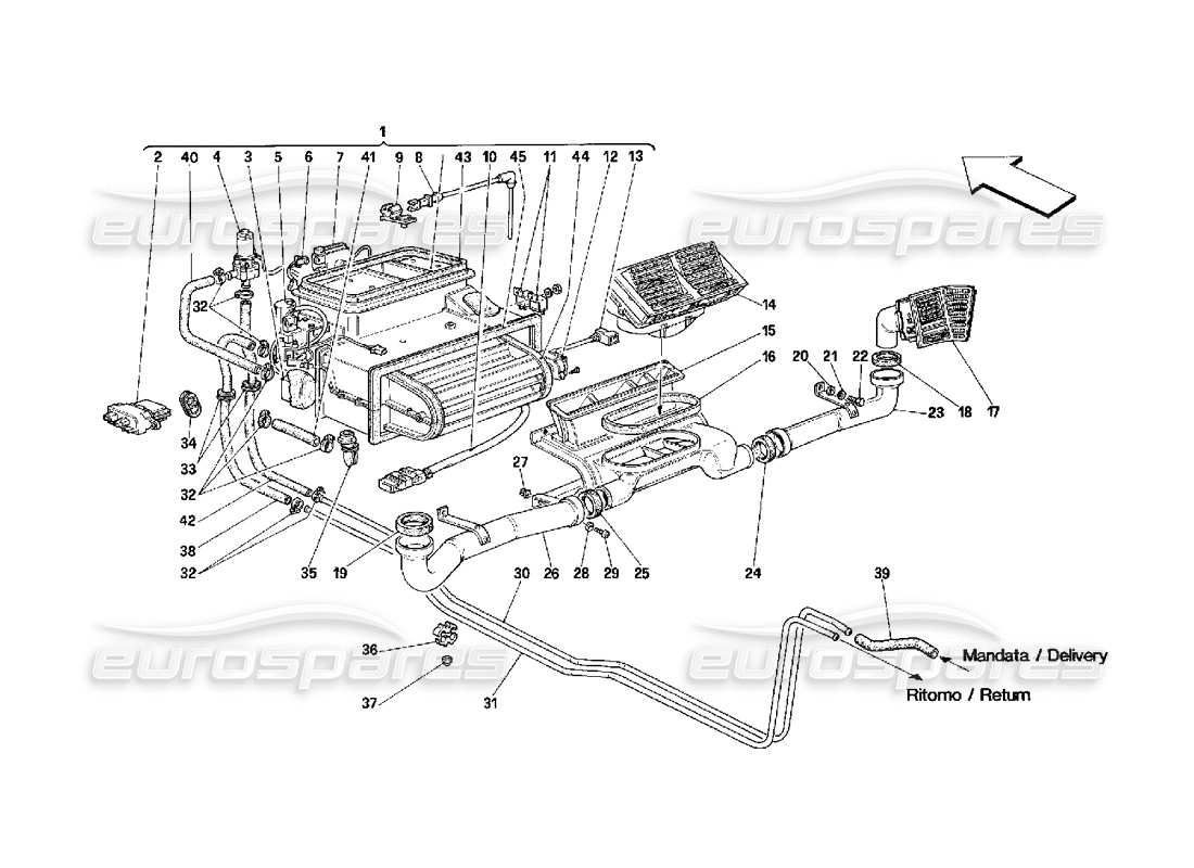 ferrari 348 (2.7 motronic) teilediagramm für verdampfereinheit und fahrgastraumbelüftung