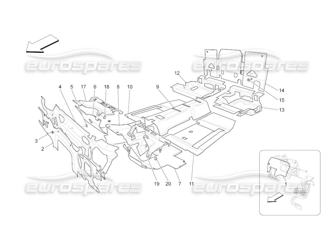 maserati grancabrio (2011) 4.7 schalldämmplatten im fahrzeuginnenraum teilediagramm